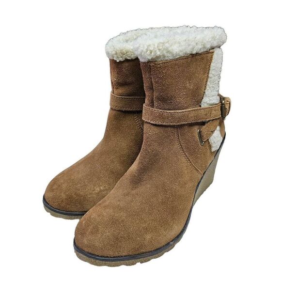 Skechers 48695 Boot Suede Leather Faux Fur Lining Wedge Size 9.5 - Picture 3 of 14